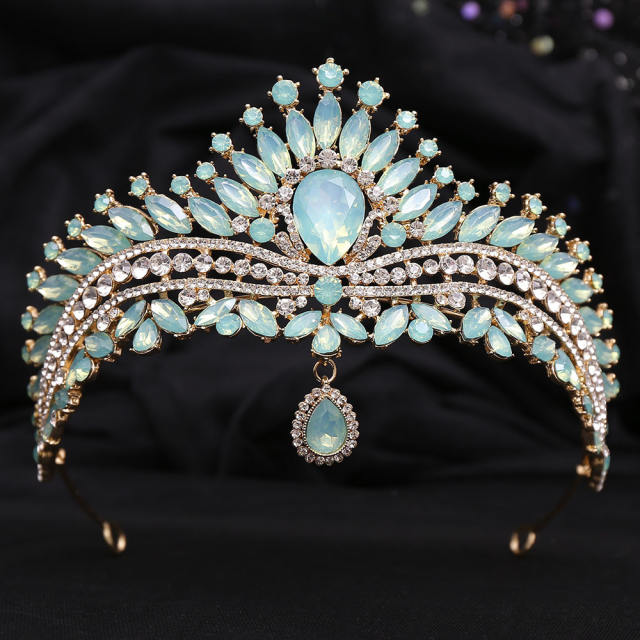 Delicate head drop colorful rhinestone luxury wedding hair crown