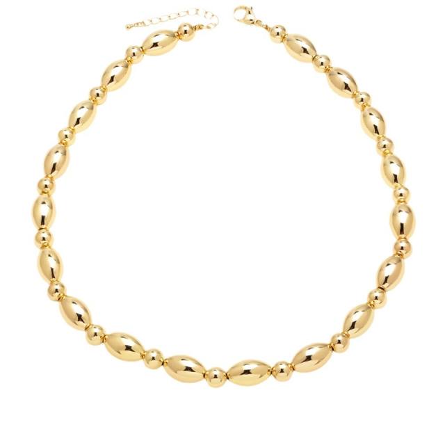 18K gold plated unique ball bead copper choker necklace bracelet set