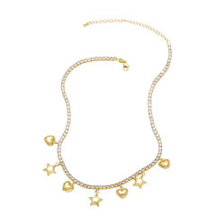 18K gold plated tennis chain gold color star heart ball charm choker necklace