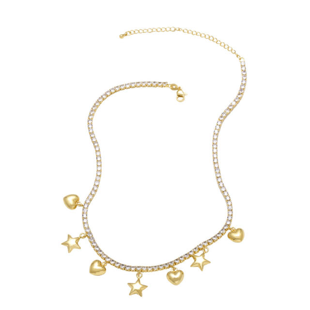 18K gold plated tennis chain gold color star heart ball charm choker necklace