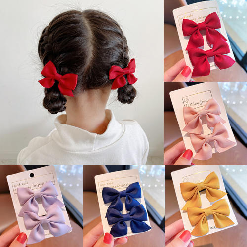 Sweet plain color bow hair clips set for kids