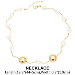 18K gold plated copper ball bead wave shape choker necklace