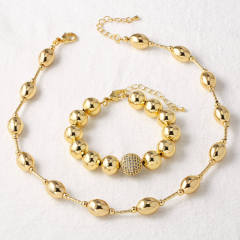 18K gold plated copper ball bead choker necklace bracelet set