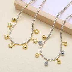 18K gold plated tennis chain gold color star heart ball charm choker necklace