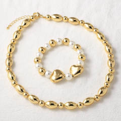 18K gold plated unique ball bead copper choker necklace bracelet set