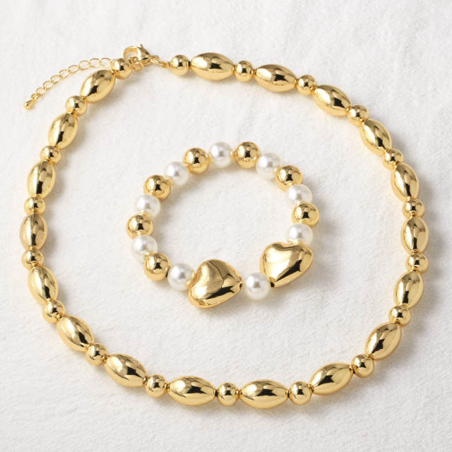18K gold plated unique ball bead copper choker necklace bracelet set
