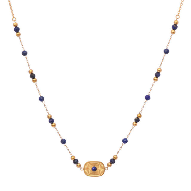 Boho hot sale colorful natural stone bead stainless steel necklace set
