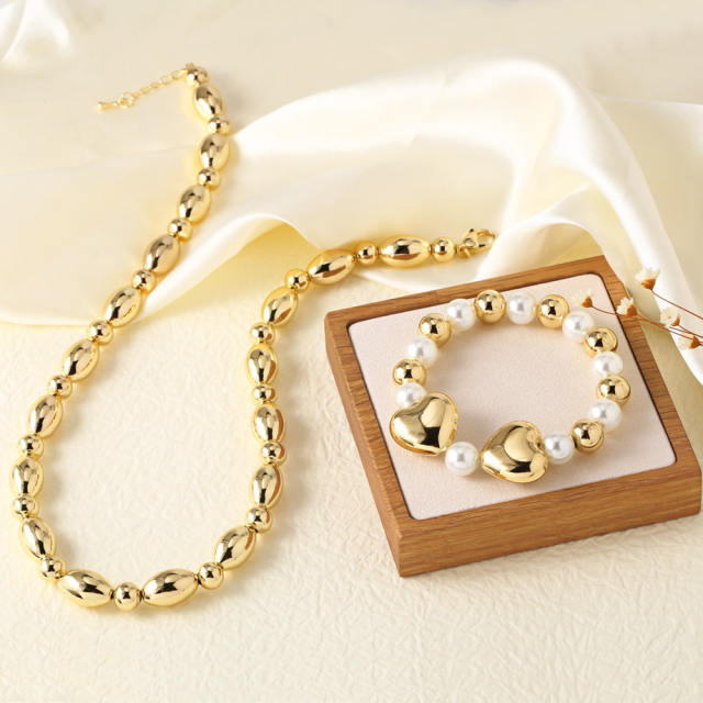 18K gold plated unique ball bead copper choker necklace bracelet set