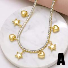 18K gold plated tennis chain gold color star heart ball charm choker necklace