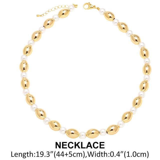 18K gold plated copper hollow out ball bead choker necklace bracelet set