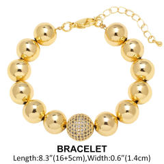 18K gold plated copper ball bead choker necklace bracelet set
