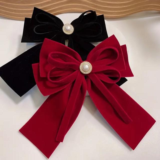 Elegant velvet bow christmas new year french barrette hair clips