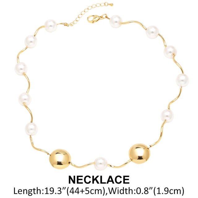 18K gold plated copper ball bead wave shape choker necklace