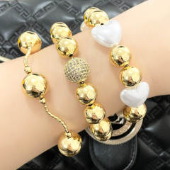 18K gold plated copper imitation pearl bead choker necklace bracelet set