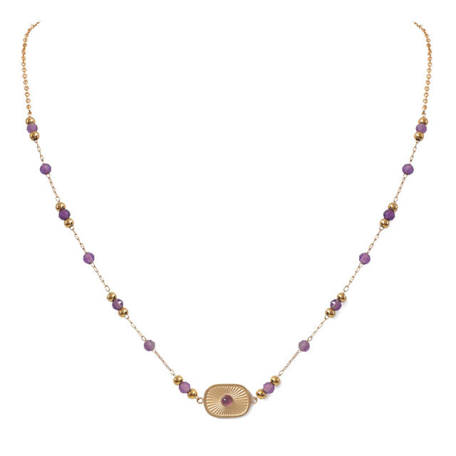 Boho hot sale colorful natural stone bead stainless steel necklace set