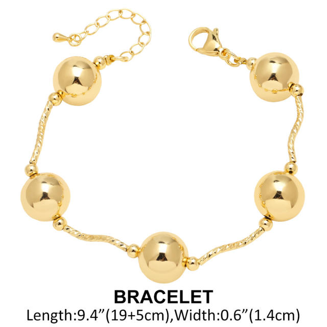 18K gold plated copper ball bead wave shape choker necklace