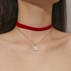 Chrismtas snowflake charm velvet choker necklace