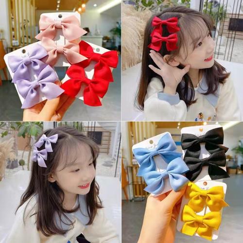 Sweet plain color bow hair clips set for kids