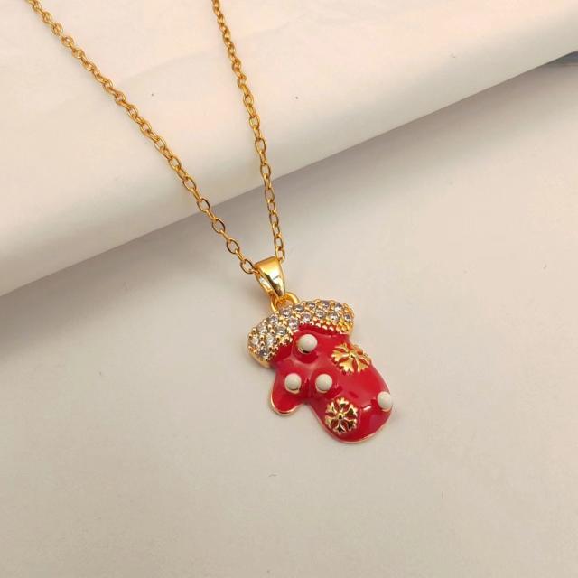 Sweet red color enamel christmas socks santas charm stainless steel chain necklace collection