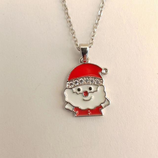 Sweet red color enamel christmas socks santas charm stainless steel chain necklace collection