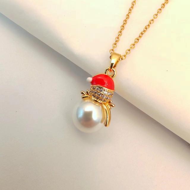 Sweet red color enamel christmas socks santas charm stainless steel chain necklace collection