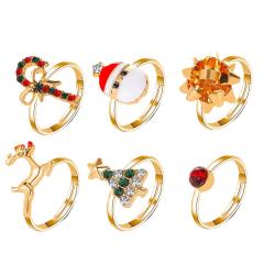 Cartoon enamel santa snowman alloy finger rings christmas rings set