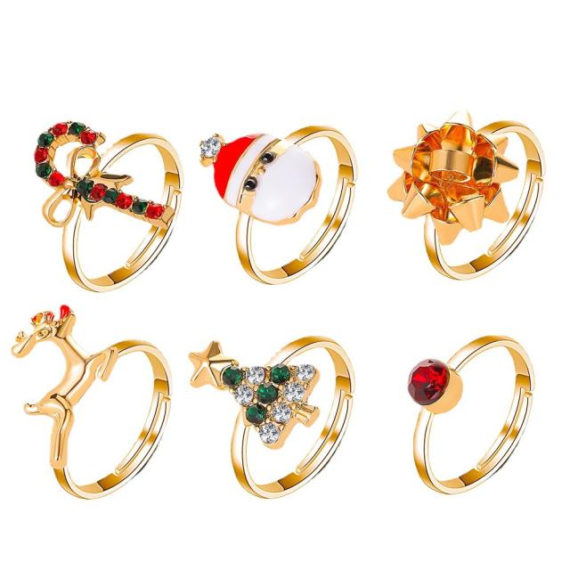 Cartoon enamel santa snowman alloy finger rings christmas rings set
