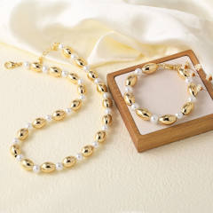 18K gold plated copper hollow out ball bead choker necklace bracelet set