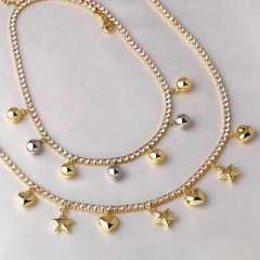 18K gold plated tennis chain gold color star heart ball charm choker necklace