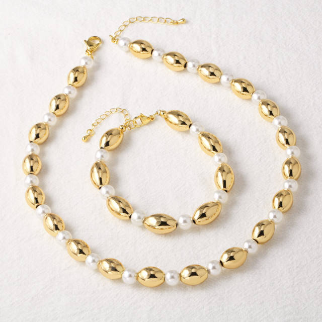 18K gold plated copper hollow out ball bead choker necklace bracelet set