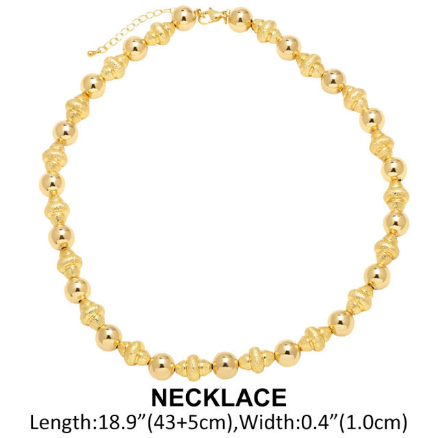 18K gold plated copper imitation pearl bead choker necklace bracelet set