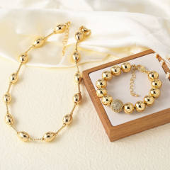 18K gold plated copper ball bead choker necklace bracelet set