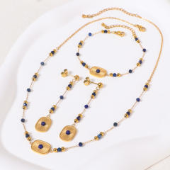 Boho hot sale colorful natural stone bead stainless steel necklace set