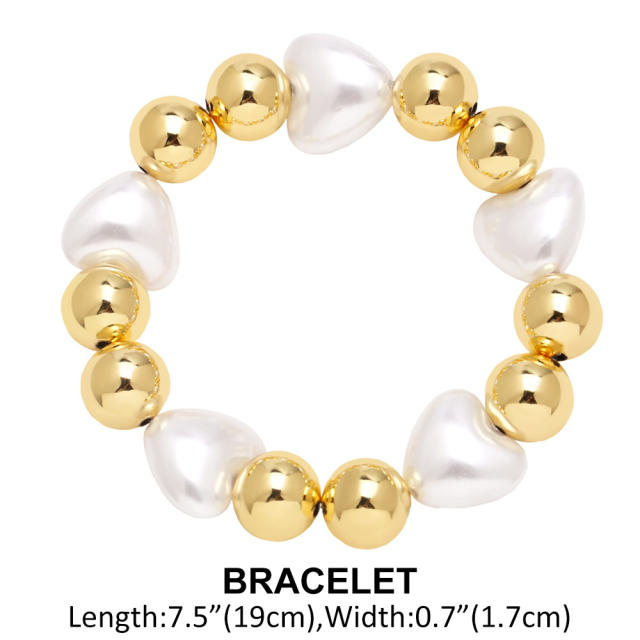 18K gold plated copper imitation pearl bead choker necklace bracelet set