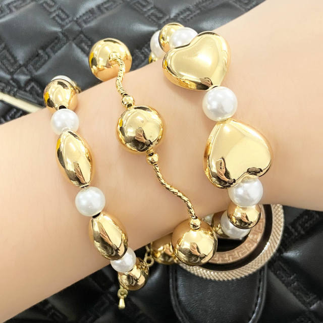 18K gold plated unique ball bead copper choker necklace bracelet set