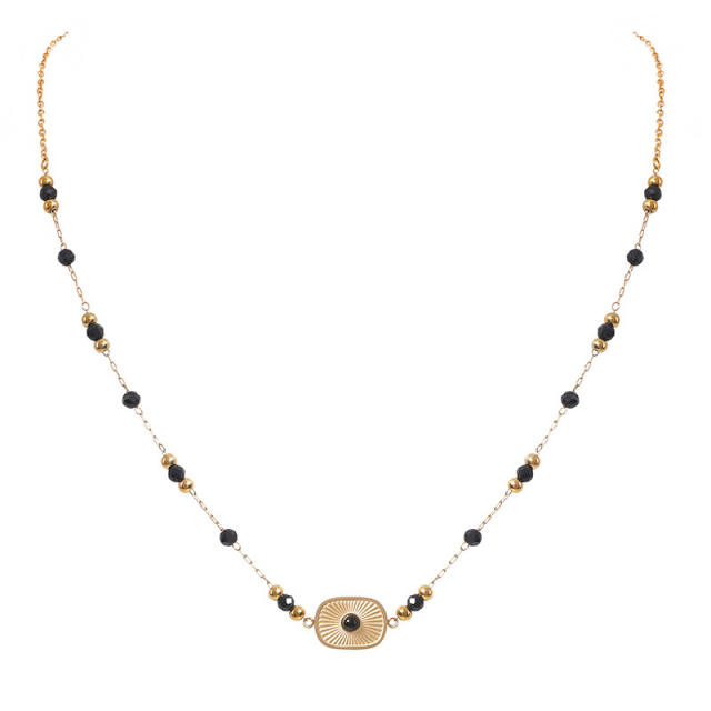 Boho hot sale colorful natural stone bead stainless steel necklace set