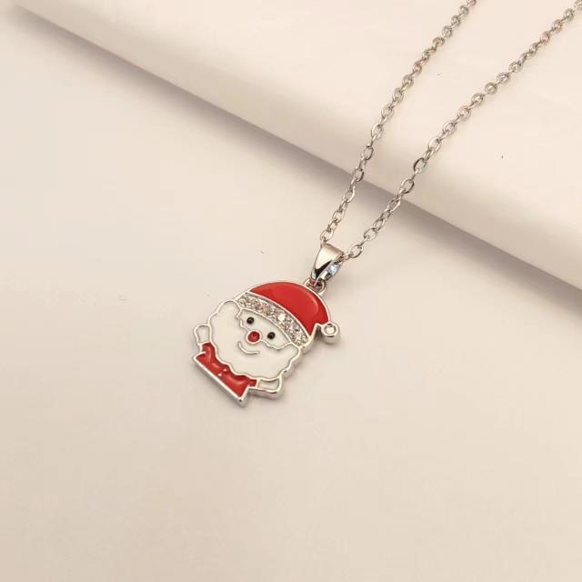 Sweet red color enamel christmas socks santas charm stainless steel chain necklace collection