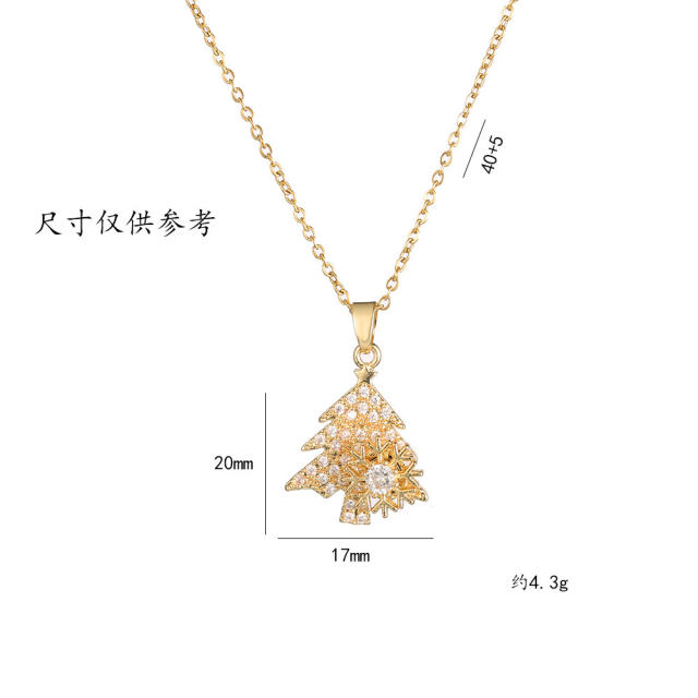 Delicate diamond rotatable snowflake christmas tree pendant stainless steel chain necklace