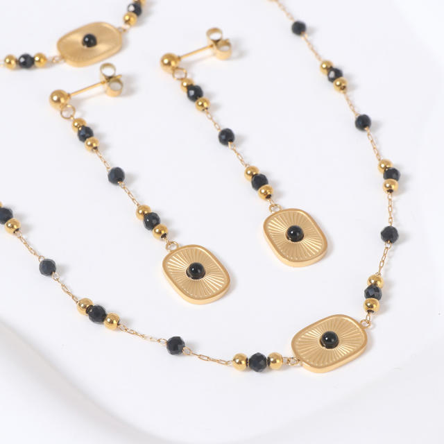 Boho hot sale colorful natural stone bead stainless steel necklace set