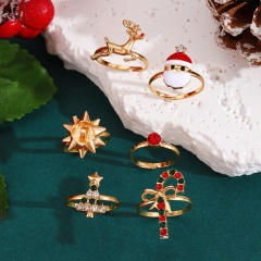 Cartoon enamel santa snowman alloy finger rings christmas rings set