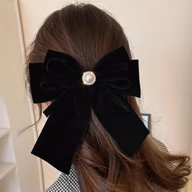 Elegant velvet bow christmas new year french barrette hair clips