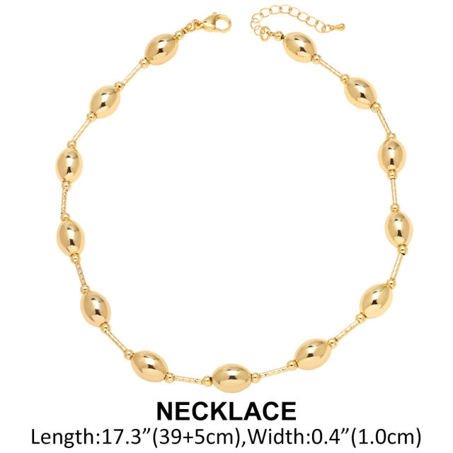 18K gold plated copper ball bead choker necklace bracelet set