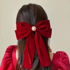 Elegant velvet bow christmas new year french barrette hair clips