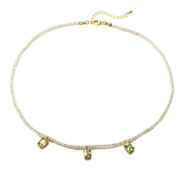 Elegant colorful crystal pearl beaded choker necklace gold plated copper necklace