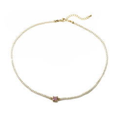 Elegant colorful crystal pearl beaded choker necklace gold plated copper necklace