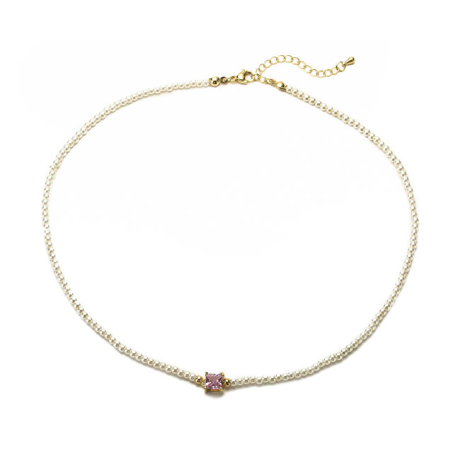 Elegant colorful crystal pearl beaded choker necklace gold plated copper necklace