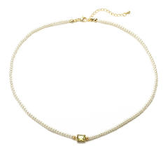 Elegant colorful crystal pearl beaded choker necklace gold plated copper necklace