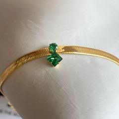18KG chic green white diamond stainless steel chain necklace bracelet set