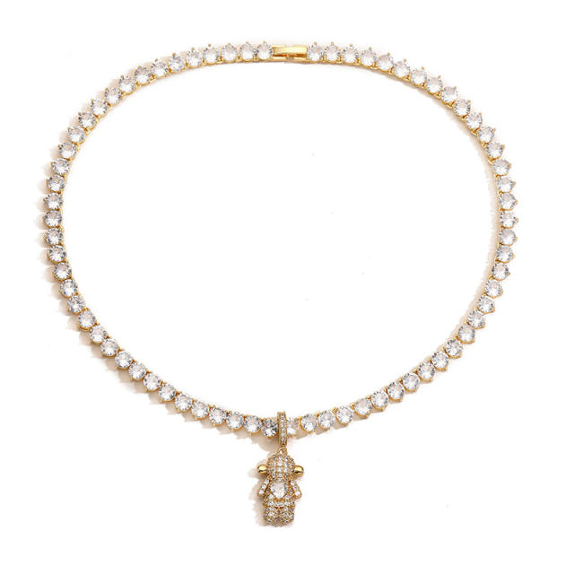 Delicate tennis chain diamond boy girl pendant copper necklace bracelet set