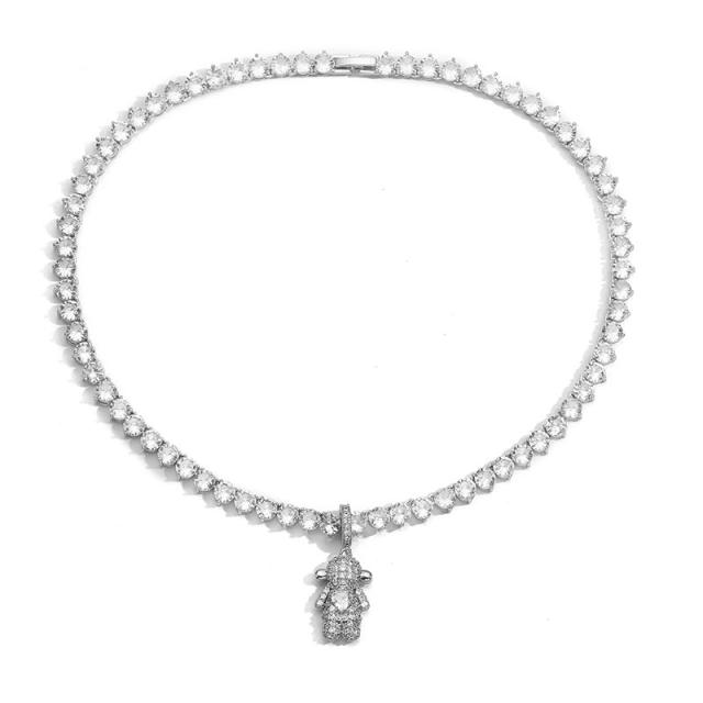 Delicate tennis chain diamond boy girl pendant copper necklace bracelet set